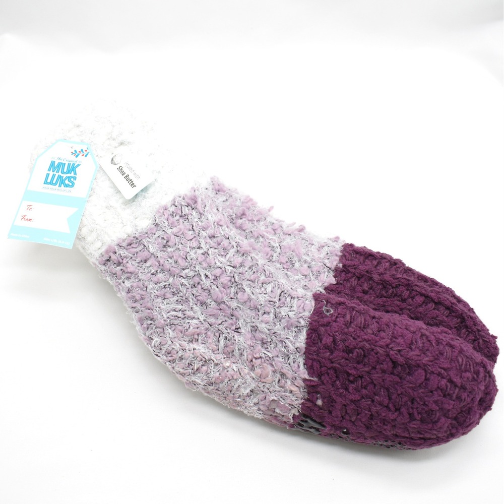 Muk Luks Cabin Socks Womens L/XL Purple Faux Fur Lined Slippers Cozy Knit NWT